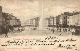 1898 Besztercebánya, Főtér, szökőkút, Kohn Ignácz üzlete, kiadja Ivánszky Elek kiadása / Main square, fountain, shops (EK)