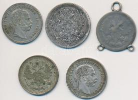 Vegyes: Ausztria 1870-1872. 10kr Ag (2x) + Orosz Birodalom 1875. 15k Ag + 1904. 10k Ag 3 füllel + 19...