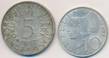 Vegyes: Ausztria 1971. 10Sch Ag + NSZK 1972G 5M Ag T:2,2- Mixed: Austria 1971. 10 Schilling Ag + FRG 1972G 5 Mark Ag C:XF,VF