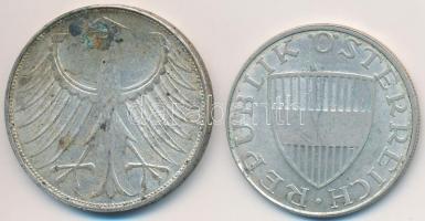 Vegyes: Ausztria 1971. 10Sch Ag + NSZK 1972G 5M Ag T:2,2-
Mixed: Austria 1971. 10 Schilling Ag + FRG...