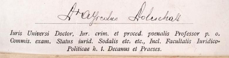 1911 Pergamen jogi diploma függő viaszpecséttel, fedél nélkül