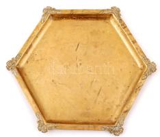 cca 1910 Hatszögletű antik réz kínáló / Vintage copper tray 26x28 cm