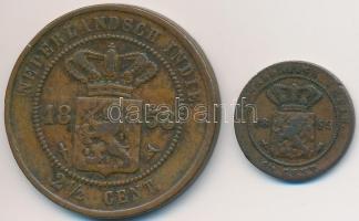 Holland Kelet-India 1858. 2 1/2c Cu + 1859. 1/2c Cu T:2-,3 Netherlands East Indies 1858. 2 1/2 Cent Cu + 1859. 1/2 Cent Cu C:VF,F