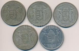 1930. 5P Ag "Horthy jobbra" (5x) T:3
Adamo P8 patina