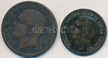 Szerbia 1879. 5p Br + 10p Br &quot;I. Milán&quot; T:2-,3 Serbia 1879. 5 Para Br + 10 Para Br &quot;Milan I&quot; C:VF,F