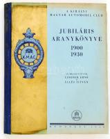 A Királyi Magyar Automobil Club jubiláris aranykönyve 1900-1930. Bp. 1930. Királyi Magyar Automobil Club. 332p. Gazdag kép és fotóanyaggal. A magyar automobilizmus története. A magyar motorkerékpársport története. A magyar motorcsónaksport története. Túrák, rallyk, versenyek leírása. Félvászon kötésben