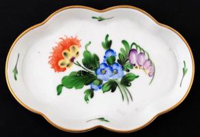 Herendi virág mintás leveles tálka, fogpiszkáló tartó, tojásos dobozka, tálka, kézzel festettek, jel...