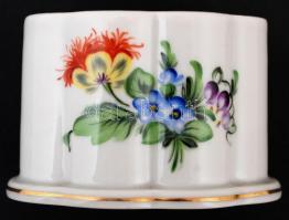 Herendi virág mintás leveles tálka, fogpiszkáló tartó, tojásos dobozka, tálka, kézzel festettek, jel...