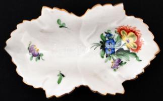 Herendi virág mintás leveles tálka, fogpiszkáló tartó, tojásos dobozka, tálka, kézzel festettek, jel...