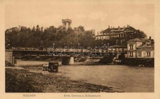 Cieszyn, Teschen; Erzh. Schloss u. Schlossturm / castle, tower, bridge, carriage