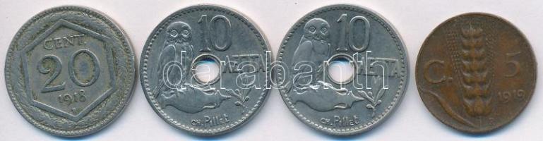 Vegyes: Olaszország 1918R 20c Cu-Ni + 1919R 5c Cu + Görögország 1912. 10l Ni (2x) T:2,2- Mixed: Italy 1918R 20 Centesimi Cu-Ni + 1919R 5 Centesimi Cu + Greece 1912. 10 Lepta Ni (2x) C:XF,VF