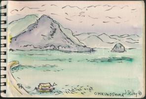 11 db MODERN kézzel festett japán képeslap füzetben / 11 modern Japanese postcards, hand-painted pos...