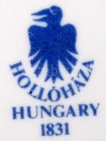 Hollóházi porcelán ibolyamintás készlet, 2 db(kis váza és tálka), matricás, hibátlan, jelzett