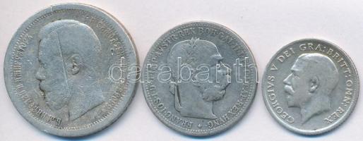 Vegyes: Ausztria 1894. 1K Ag "Ferenc József" + Nagy-Britannia 1914. 6p Ag "V. György&...