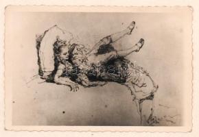 cca 1920 Zichy Jenő erotikus rajzainak fotó másolatai, füzetbe ragasztva