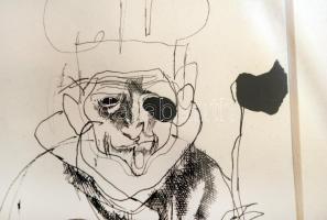 Szász Endre (1926-2003): Vázlatrajz. Tus, papír, jelzett, üvegezett keretben, 12×9 cm