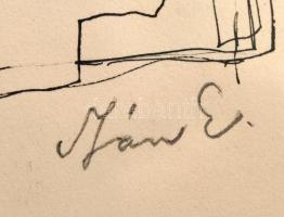 Szász Endre (1926-2003): Vázlatrajz. Tus, papír, jelzett, üvegezett keretben, 12×9 cm