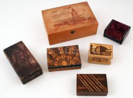 6 db fa- és műanyag doboz, különféle méretben