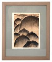 Ruzicskay György (1896-1993): Előítélet falak. Algrafia, papír, jelzett az algrafián, üvegezett keretben 24×18 cm