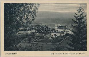 Csíksomlyó, Kegytemplom, Ferences zárda és Árvaház, Péter Ferenc kiadása / church, Franciscan Convent and Orphanage