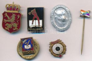 6xklf magyar és külföldi fém jelvény, főleg zománcozottak, közte "Kunfi Gárda", "VAOSZ" T:vegyes