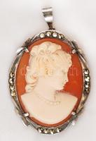 Ezüst(Ag) kámea, markazittal díszítve, jelzett, br: 3,6 g