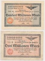 Németország / Weimari Köztársaság / Birodalmi Vasút / Köln 1923. 3.000.000M + 100.000.000M T:II-,III Germany / Weimar Republic / Deutsche Reichsbahn / Cologne 1923. 3.000.000 Mark + 100.000.000 Mark C:VF,F