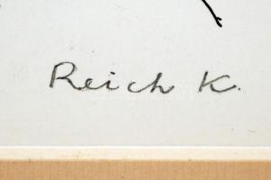 Reich Károly (1922-1988): Akt lovon. Szitanyomat, papír, jelzett, üvegezett keretben, 30×20 cm