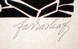 Farkasházy Miklós (1895-1964): Mosakodó. Linómetszet, papír, jelzett, üvegezett keretben, 34×25 cm