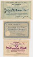 Németország / Weimari Köztársaság / Birodalmi Vasút / Hannover 1923. 500.000M + Altona 1923. 5.000.000M + Stuttgart 1923. 50.000.000.000M T:III Germany / Weimar Republic / Deutsche Reichsbahn / Hannover 1923. 500.000 Mark + Altona 1923. 5.000.000 Mark + Stuttgart 1923. 50.000.000 Mark C:F