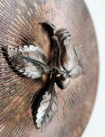 Üveg cukortartó fém talppal és dekoratív rózsás fém tetővel, hibátlan, m: 14 cm