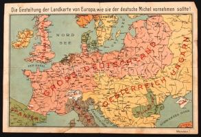 cca 1916 Humoros propaganda térkép. Hogy képzelik a Tengely-hatalmak és hogy képzeli az antant a bék...