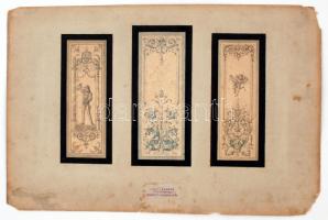 Ligeti Sándor: Ablaküveg tervrajz 2db. Vegyes technika, karton, egyik pecséttel jelzett, sérült, 30×21 cm,