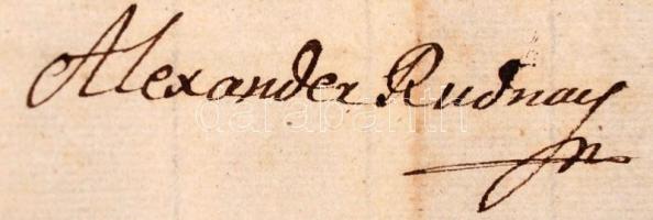 1810 Rudnay Sándor hercegprímás aláírása saját nyomott levélpapírján kiadott okmányon