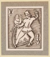 Kozma Lajos (1884-1948): Tánc, 1920. Fametszet, jelzett a dúcon, papír kartonra kasírozva, 10,5x9cm