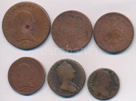 1761-1861. 6db-os Cu krajcár tétel, főleg magyar verdejelűek T:3,3- ü