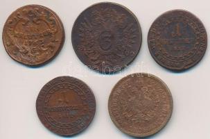 1763G 1kr Cu "Mária Terézia" + 1800. 3kr Cu + 1812B 1kr Cu + 1812E 1kr Cu + 1864B 4kr Cu T...