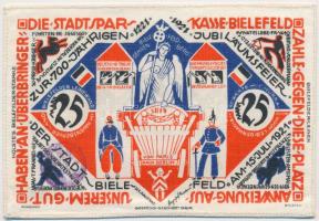 Németország / Weimari Köztársaság / Bielefeld 1921. 25M vászon, bélyegzéssel T:I Germany / Weimar Republic / Bielefeld 1921. 25 Mark linen, with stamp C:UNC