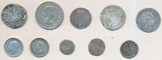 10db-os vegyes ezüstpénz tétel, közte Nagy-Britannia 1938. 3p Ag "VI. György", Ausztrália ...