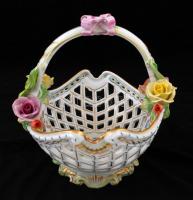Herendi  Viktória kosár, restaurált, kézzel festett, jelzett, m:21 cm, h:26 cm