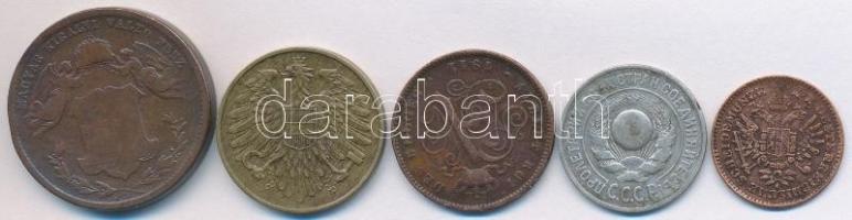 Vegyes: Ausztria 1950. 20gr Al-Br + Belgium 1911. 2c Cu + Magyarország 1851B 1/4kr Cu + 1868KB 4kr C...