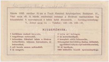 1925. 10.000K "Nyukosz (A Nyugdíjas Katonatisztek Országos Szövetsége)" sorsjegy T:III