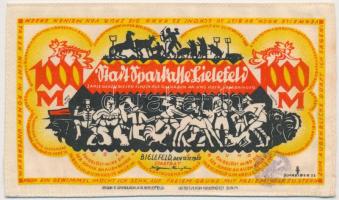 Németország / Weimari Köztársaság / Bielefeld / 1922. 1000M sárga, selyem, bélyegzéssel T:I Germany / Weimar Republic / Bielefeld 1922. 1000 Mark yellow, silk, with stamp C:UNC