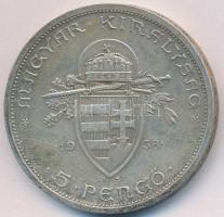 1938. 5P Ag "Szent István" T:2 patina Adamo P8.1