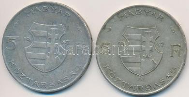 1947. 5Ft Ag "Kossuth" (2x) T:2-,3