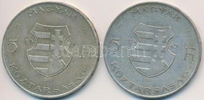 1947. 5Ft Ag "Kossuth" (2x) T:2-,3