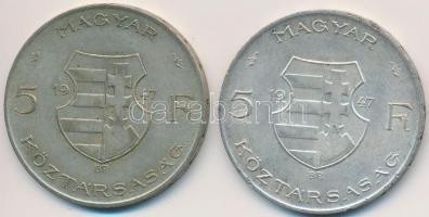1947. 5Ft Ag "Kossuth" (2x) T:2-,3