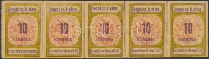 1920 Szeged Anyakönyv kivonati díj 10K füzetbélyeg II. típus ötöscsík
