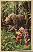 Hunting; Italian art postcard CCM No. 2609 s: Bertiglia (EB)