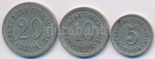 Szerbia 1912. 5p Cu-Ni + 10p Cu-Ni + 20p Cu-Ni T:2 Serbia 1912. 5 Para Cu-Ni + 10 Para Cu-Ni + 20 Para Cu-Ni C:XF